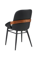 Indoor Black Vinyl Metal Armchair with Diamond-Stitched Back and Walnut Veneer Accent