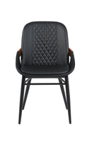Indoor Black Vinyl Metal Armchair with Diamond-Stitched Back and Walnut Veneer Accent
