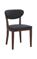 Indoor Dark Walnut Metal Chair with Black Vinyl Seat and Diamond-Stitched Back