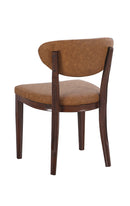 Indoor Dark Walnut Metal Chair with Camel Brown Vinyl Seat and Diamond-Stitched Back