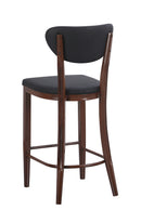 Indoor Dark Walnut Metal Barstool with Black Vinyl Seat and Diamond-Stitched Back