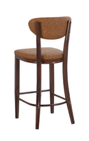 Indoor Dark Walnut Metal Barstool with Camel Brown Vinyl Seat and Diamond-Stitched Back