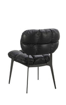 Indoor Black Vinyl Upholstered Metal Chair with Segmented Seat and Back