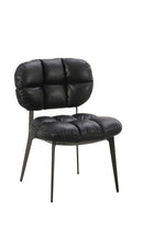 Indoor Black Vinyl Upholstered Metal Chair with Segmented Seat and Back