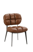 Indoor Brown Vinyl Upholstered Metal Chair with Segmented Seat and Back