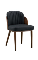 Indoor Black Vinyl Chair with Vertical Stitched Back and Walnut Veneer Woodgrain Metal Frame