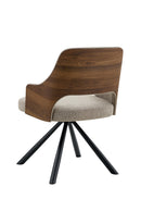 Beige Fabric Padded Swivel Chair with Wood Accent and Black Metal Spider Base for Indoor Use