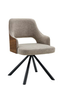Beige Fabric Padded Swivel Chair with Wood Accent and Black Metal Spider Base for Indoor Use