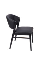 Black Padded Vinyl Indoor Dining Chair with Curved Back and Metal Frame