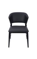 Black Padded Vinyl Indoor Dining Chair with Curved Back and Metal Frame