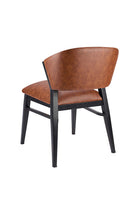 Brown Padded Vinyl Indoor Chair with Curved Back and Black Metal Frame