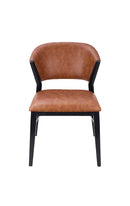 Brown Padded Vinyl Indoor Chair with Curved Back and Black Metal Frame