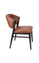 Brown Padded Vinyl Indoor Chair with Curved Back and Black Metal Frame