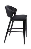 Black Padded Vinyl Indoor Barstool with Curved Back and Metal Frame