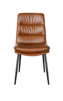 Camel Brown Padded Vinyl Dining Chair with Horizontal Channel Back and Black Metal Legs
