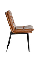 Camel Brown Padded Vinyl Dining Chair with Horizontal Channel Back and Black Metal Legs