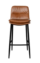 Camel Brown Padded Vinyl Barstool with Horizontal Channel Back and Black Metal Legs