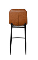 Camel Brown Padded Vinyl Barstool with Horizontal Channel Back and Black Metal Legs