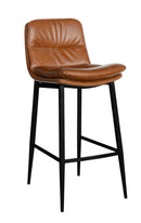 Camel Brown Padded Vinyl Barstool with Horizontal Channel Back and Black Metal Legs