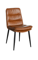 Camel Brown Padded Vinyl Dining Chair with Horizontal Channel Back and Black Metal Legs