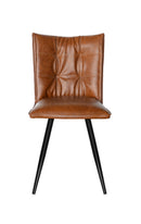 Camel Brown Padded Vinyl Dining Chair with Square-Tufted Back and Black Metal Legs