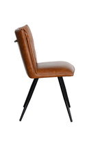 Camel Brown Padded Vinyl Dining Chair with Square-Tufted Back and Black Metal Legs