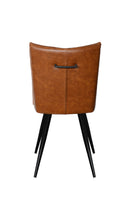 Camel Brown Padded Vinyl Dining Chair with Square-Tufted Back and Black Metal Legs