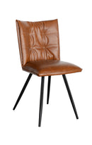 Camel Brown Padded Vinyl Dining Chair with Square-Tufted Back and Black Metal Legs