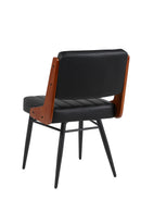 Indoor Black Metal Chair with Black Vinyl Seat and Walnut Veneer Back Supports