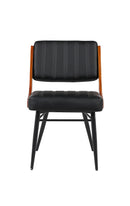 Indoor Black Metal Chair with Black Vinyl Seat and Walnut Veneer Back Supports