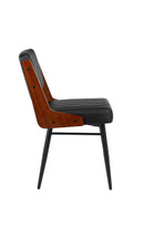 Indoor Black Metal Chair with Black Vinyl Seat and Walnut Veneer Back Supports