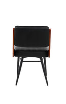 Indoor Black Metal Chair with Black Vinyl Seat and Walnut Veneer Back Supports