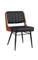Indoor Black Metal Chair with Black Vinyl Seat and Walnut Veneer Back Supports