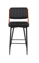 Indoor Black Metal Barstool with Black Vinyl Seat and Walnut Veneer Back Supports