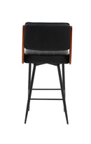 Indoor Black Metal Barstool with Black Vinyl Seat and Walnut Veneer Back Supports