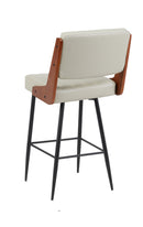 Indoor Metal Barstool with Cream Vinyl Seat and Walnut Veneer Back Supports