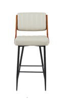 Indoor Metal Barstool with Cream Vinyl Seat and Walnut Veneer Back Supports
