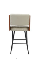 Indoor Metal Barstool with Cream Vinyl Seat and Walnut Veneer Back Supports