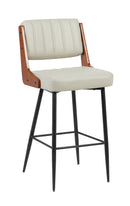 Indoor Metal Barstool with Cream Vinyl Seat and Walnut Veneer Back Supports