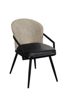 Indoor Black Metal Arm Chair with Black Vinyl Seat and Beige Fabric Back