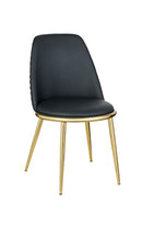 Indoor Black Vinyl Chair with Quilted Wave Back and Gold Metal Frame