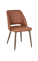Indoor Caramel Brown Metal Chair with Vinyl Padded Seat & Back and Woodgrain Frame