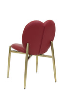 Indoor Burgundy Vinyl Chair with Heart-Shaped Back and Gold Metal Frame