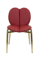 Indoor Burgundy Vinyl Chair with Heart-Shaped Back and Gold Metal Frame