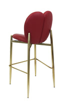 Indoor Burgundy Vinyl Barstool with Heart-Shaped Back and Gold Metal Frame