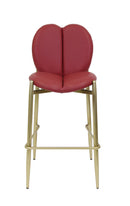 Indoor Burgundy Vinyl Barstool with Heart-Shaped Back and Gold Metal Frame