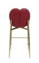Indoor Burgundy Vinyl Barstool with Heart-Shaped Back and Gold Metal Frame