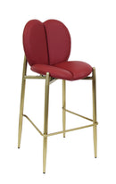 Indoor Burgundy Vinyl Barstool with Heart-Shaped Back and Gold Metal Frame