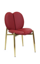 Indoor Burgundy Vinyl Chair with Heart-Shaped Back and Gold Metal Frame
