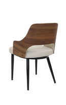 Modern Indoor Armchair with White Padded Vinyl, Walnut Back Panel, and Black Metal Legs